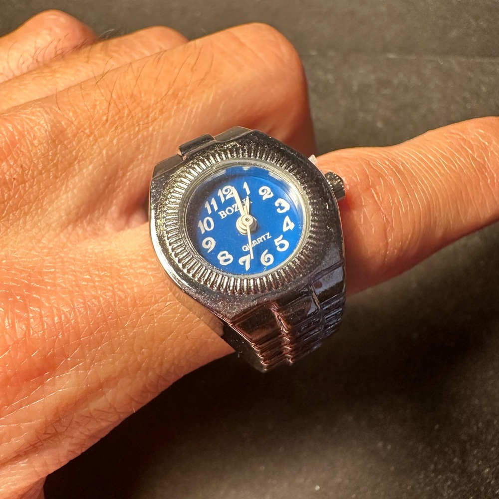 Y2K Vintage Style Silver and Blue Adjustable Watch Ring